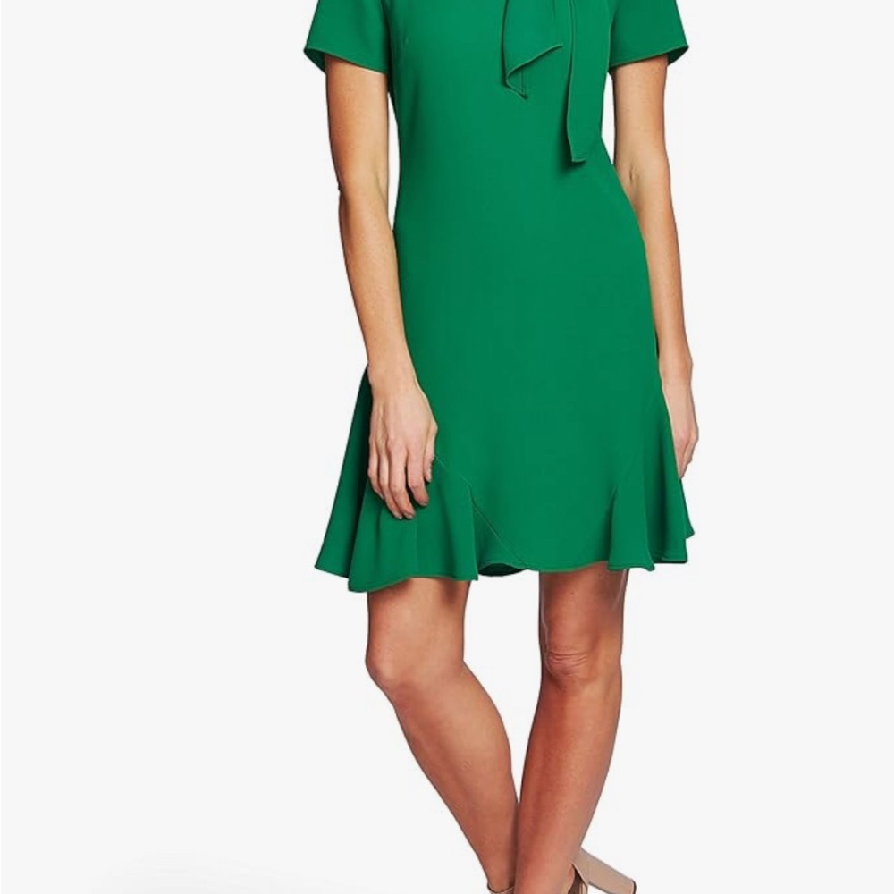 CeCe Green Fit and Flare Mini Dress with Ruffled Tie Front